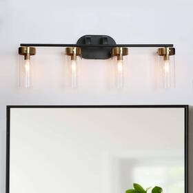 Z-z8mmuvje-67w4 Zevni 29 Inch Modern 4-light Black And Brass Gold Bathroom Vanity Light Clear Glass