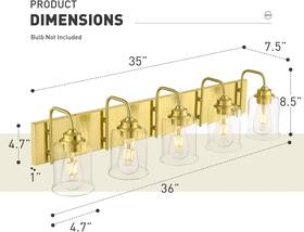 Zsl72b-5w Zeyu 36 Inch Brushed Gold 5-light Bathroom Vanity Light Clear Glass Bg