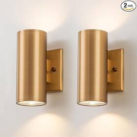 W81010000065958 Zicbol 2 Pack Gold Outdoor Wall Light 7 Inch Up Down Led Porch Patio Garage Fixture