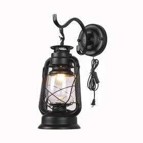 Zjztd 950873037495 Kerosene Wall Sconce Plug In Lantern Lamp E27 Metal Glass Shade Living R