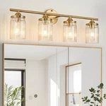 Jonsi Gold Bathroom Fixtures 4-LIGHT Vanity Lights Modern Wall Sconce W.... Fixed Price $188.78.