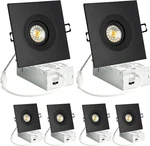6 Pack 4 Square Led Recessed Lighting, 8W Black Sloped Inch,. Fixed Price $137.77.