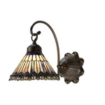 Meyda Lighting 8'W Tiffany Jeweled Peacock Wall Sconce, Mahogany Bronze - 18525. Fixed Price $264.55.