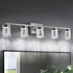 Bathroom Light Fixtures, 5 Brushed Nickel Vanity Over Mirro. Fixed Price $183.99.