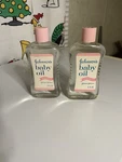2-VINTAGE 1960S Johnson's Baby Oil Glass Bottle Pink Cap 4OZ Full Set Prop. Fixed Price $16.99.