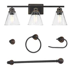 Hukoro 3-LIGHT Vanity With Oil Rubbed Bronze Bath Set 5-PIECE. Fixed Price $63.99.
