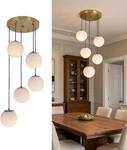 Cluster Globe Glass Chandelier 5-LIGHTS Brushed Gold Mid Century Pendant. Fixed Price $241.99.