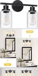 Unicozin 2-LIGHT Vanity Matte Black, Clear Glass Shade, E26, RJ-WR02. Fixed Price $20.00.