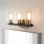 Home Decorator Brass Vanity Light W/black Distressed Wood Accents - New. Fixed Price $75.99.