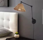 Wingbo Black With Rattan Lamp Shade Swing Arm Wall. Fixed Price $69.00.