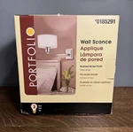 Portfolio Wall Scones #0185291 Brushed Nickel Finish Fabric Shade New!. Fixed Price $26.50.
