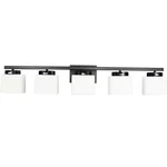 5-LIGHT Matte Black Vanity Fixture With White Glass Shade For Bathroom .... Fixed Price $194.32.
