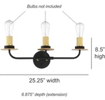 Sunset Lighting Onyx Industrial 3-LIGHT Bathroom Vanity 100W Black & Gold F28003. Fixed Price $61.59.