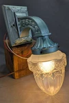 Antique Heavy Cast Iron Wall Sconce Light Embossed Bellflower Satin Glass Shade. Fixed Price $165.00.