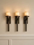 Wall Sconce Set Of 3 Bronze Metal Frosted Glass Shades Modern Lights Farmhouse. Fixed Price $149.99.