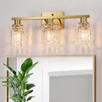 3 Light Brushed Gold Bathroom Vanity Over Mirror Modern E26 Glass Shade. Fixed Price $98.99.