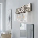 Merra 17" 3-LIGHT Modern Brushed Nickel Vanity-light W/ Clear Glass Shades. Fixed Price $28.49.
