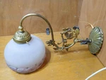 Antique Cast Brass Wall Sconce Acorns & Oak Leaves Reverse Painted Shades #4079. Fixed Price $179.99.