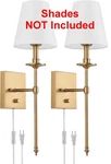 Dimmable Wall Sconces Set Of Two, Bedroom Plug In Antique Brass. Fixed Price $29.99.