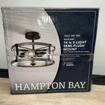 Hampton Bay Richland 2-LIGHT Grey Wood Semi Flush Mount Seedy Glass. Fixed Price $35.99.