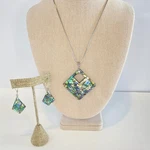 Abalone Shell Mosiac Artisan Pendant Necklace Earrings Set Women 18KGP Coastal. Fixed Price $45.00.