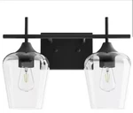 Merra 2-LIGHT Matt Black Vanity Bathroom With Clear Glass Shade. Fixed Price $32.88.