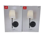 Lot Of 2 Globe Clarissa 1-LIGHT Matte Black Wall Sconce White Fabric Shade. Fixed Price $35.95.