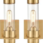 Shawnkey Modern Wall Sconce Light Brass Gold Finish Cylindrical Clear Glass Shad. Fixed Price $119.93.