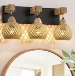 Farmhouse Bamboo 3-LIGHT Vanity Fixture For Rustic Bathroom Decor. Fixed Price $50.00.