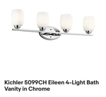 Kichler 5099CH Eileen 4-LIGHT Bath Vanity In Chrome 100-W Cased Opal Glass. Fixed Price $88.00.