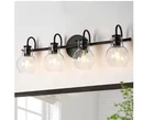Lnc 28.5 Modern Industrial 4-LIGHT Black Vanity Clear Glass Sconce. Fixed Price $150.00.