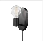 Novogratz Linus 4.25 In. 1-LIGHT Matte Black Wall Sconce Plug-in Or Hardwire. Fixed Price $14.95.