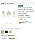 Sea Gull Lighting Vess 3-LIGHT Brushed Nickel Bathroom Vanity With Clear. Fixed Price $30.00.