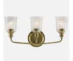 24" 3 Light Bath Vanity Natural Brass Seeded Glass Gold Kichler 45747NBR Waverly. Fixed Price $49.00.