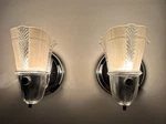 Vtg Chrome Sconce Pair Mcm Wall Light Fixture Art Deco Glass Shade Usa #M69. Fixed Price $349.99.