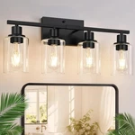 Indoi 4-LIGHT Bathroom Fixtures, Matte Black Modern Vanity Lights With Cle. Fixed Price $85.35.