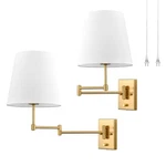 Gold Swing Arm Wall Lamp Brass Sconces With Linen Shade Plug-in Or Har.... Fixed Price $174.31.