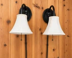Pair Oil Rubbed Bronze Plug Wall Sconce Lamps Fabric Bell Shades Pull Chain. Fixed Price $80.99.