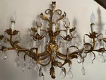 Vintage Hollywood Style Gilded Metal Leaf And Cristal Wall Sconce Light Fixture. Fixed Price $395.00.