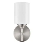 Home Decorators Ayelen 1-LIGHT Brushed Nickel Opal White Glass Wall Sconce. Fixed Price $33.79.