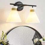 Kaisite 17.3 In. 2-LIGHT Black And Gold Vanity With Milk White Glass Shade. Fixed Price $44.95.