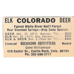 Buckhorn Outfitters Gene Williamson Elk Deer Hunting Castle Rock 1977 Ad AF6-S3. Fixed Price $13.50.