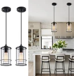 2-PACK Akezon Pendant Lights Black Clear Glass For Kitchen Island & Bathroom. Fixed Price $49.99.