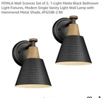 Femila Wall Sconces Set Of Matte Black Lamp 4FG59B-2. Fixed Price $39.95.