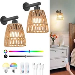 Boho Battery Operated Wall Sconces, Rattan Set Of 2 With Remote, .... Fixed Price $90.71.