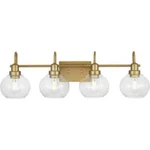 Home Decorators Halyn 31.375 In. Vintage Brass Vanity Light W/ Clear Glass. Fixed Price $41.70.