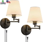 Vonluce Wall Sconce Set Of 2, Plug & Hardwired Swing Arm Lamps, Adjustab. Fixed Price $71.82.
