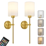 2-PACK Wireless Rechargeable Wall Sconce W/remote Dimmable, Rgb, Gold Finish. Fixed Price $111.99.