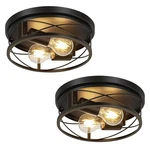 Farmhouse Lights Black Industrial Round Metal Flush Mount Pack E26. Fixed Price $73.40.