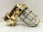 Polished Brass Marine Fixture Industrial Caged Glass Bulkhead Wall Light. Fixed Price $200.00.
